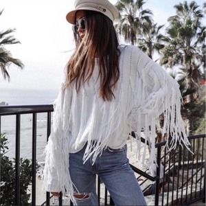 Show Me Your MuMu White Fringe Sweater